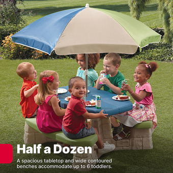 Step2 Naturally Playful Picnic Table with Umbrella- Blue Earth