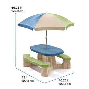 Step2 Naturally Playful Picnic Table with Umbrella- Blue Earth